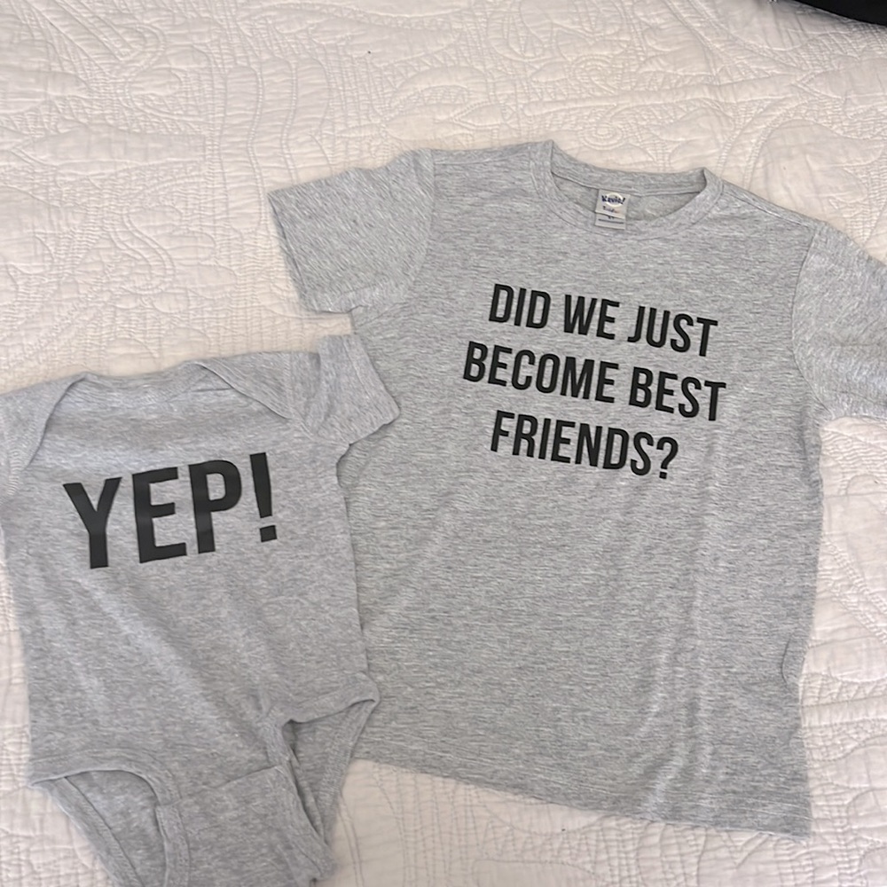 Siblings T-shirt & Infant onesie ~ Gray~ 5T and 6 months  ~ Unisex